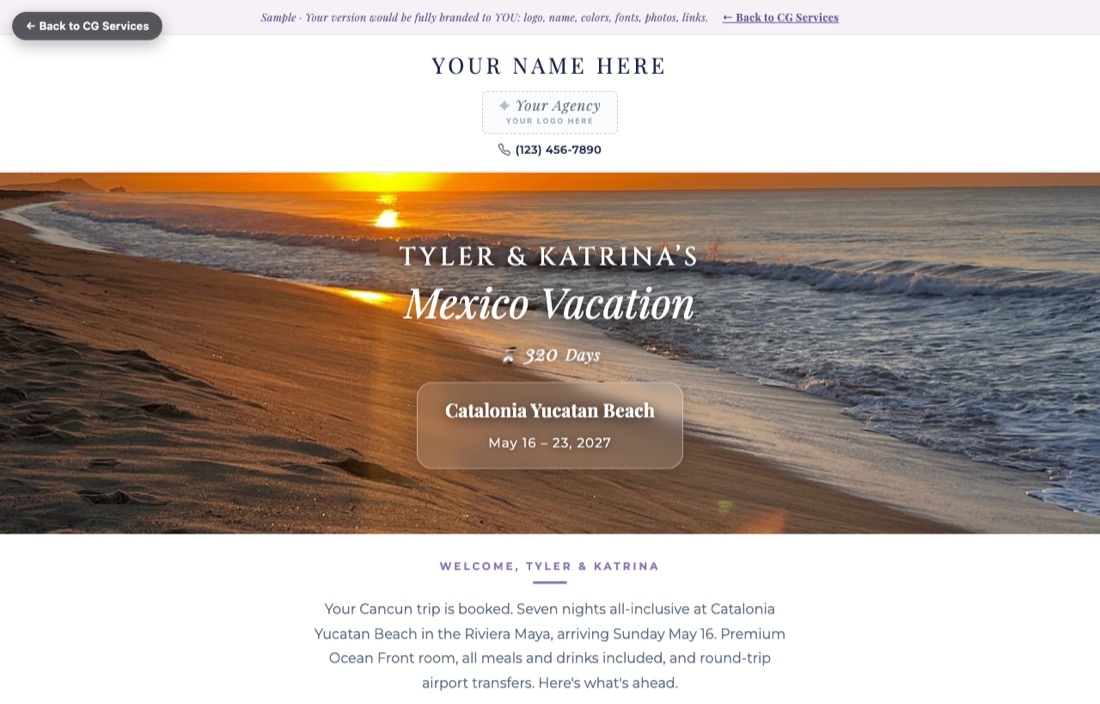 Travel landing page sample