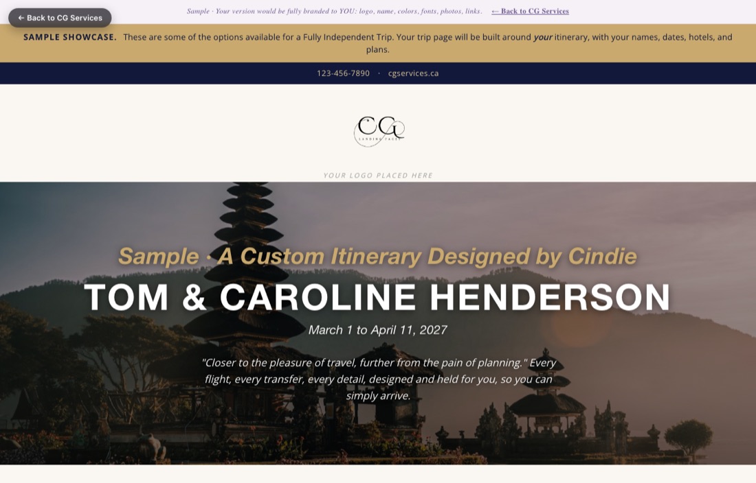 Custom travel itinerary sample